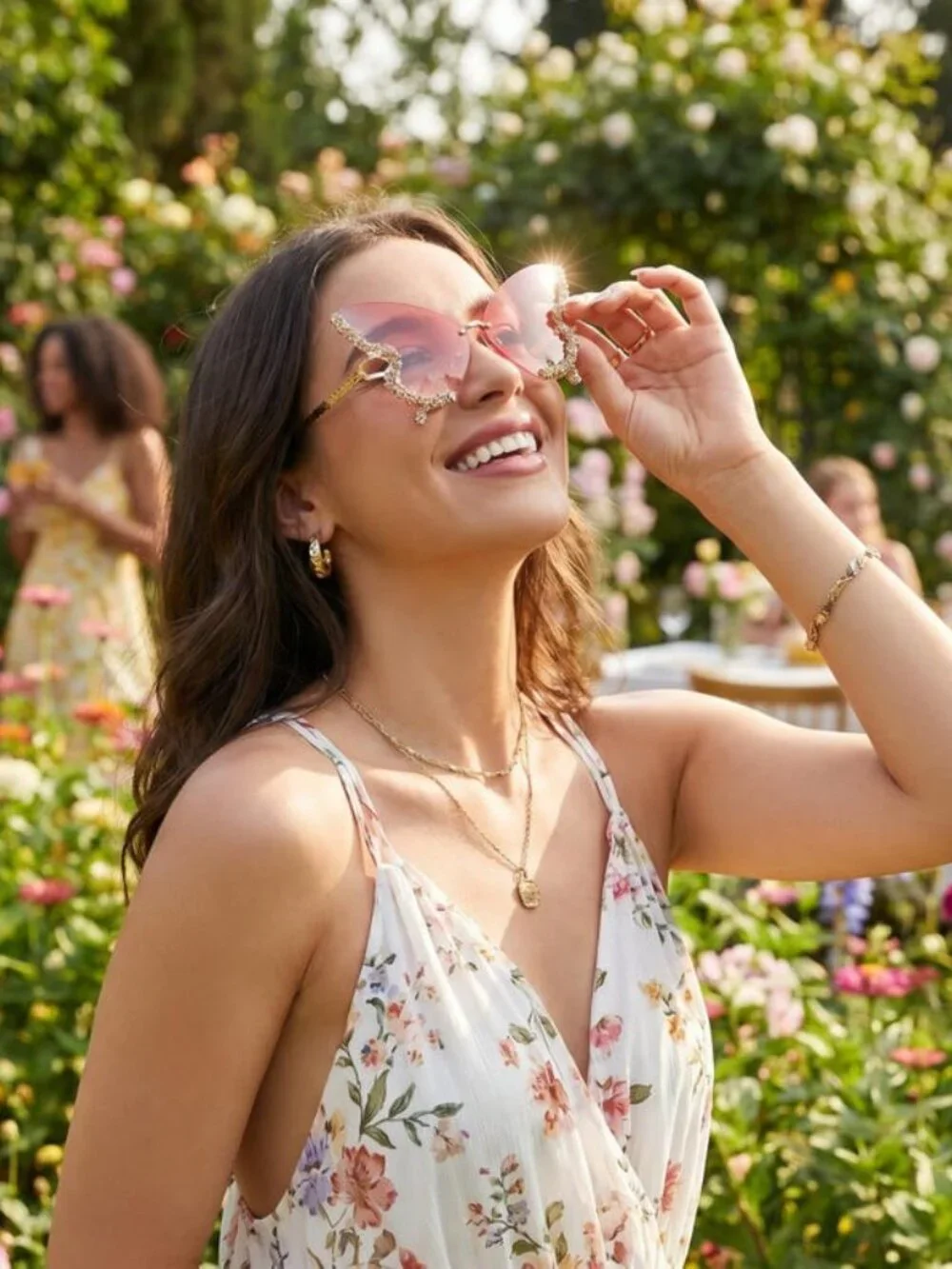 Rhinestone Butterfly Sunglasses - Pink Oversized Crystal Shades